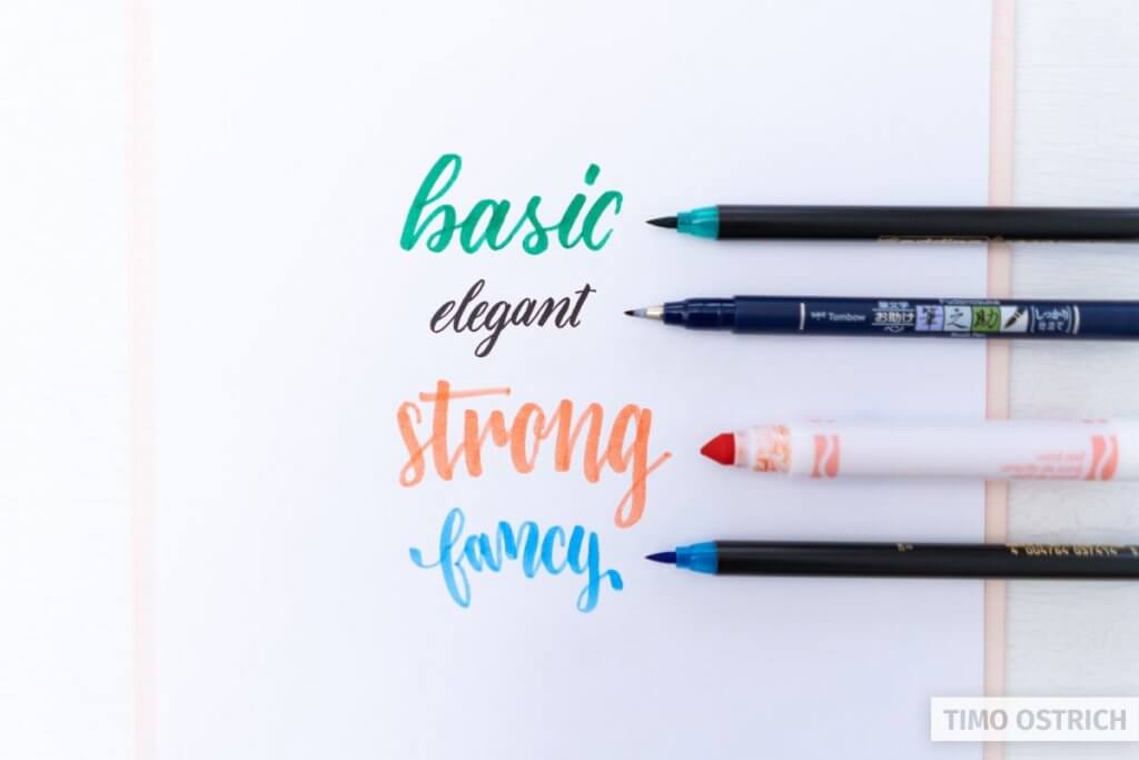 Different brush lettering styles and brush pens