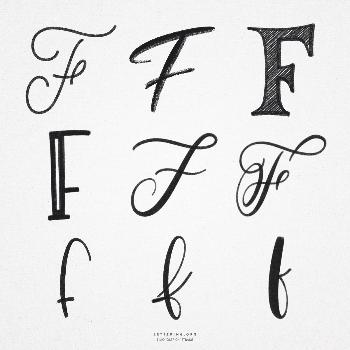 Hand lettering F | 9 ways to draw a F