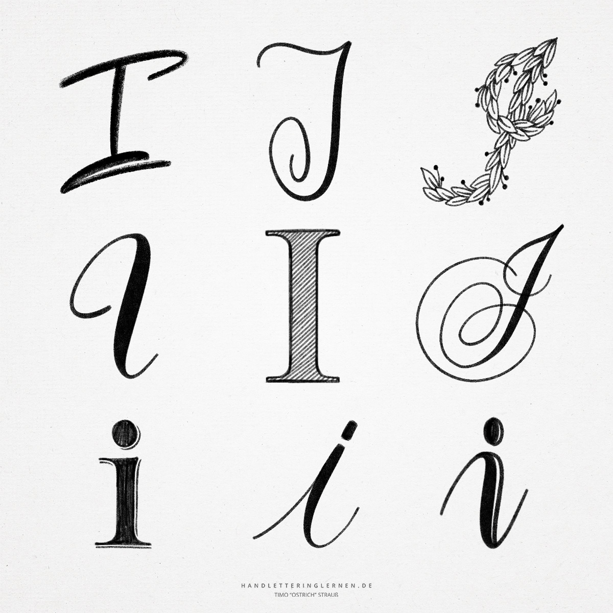 Hand lettering I | 9 ways to draw an "I"