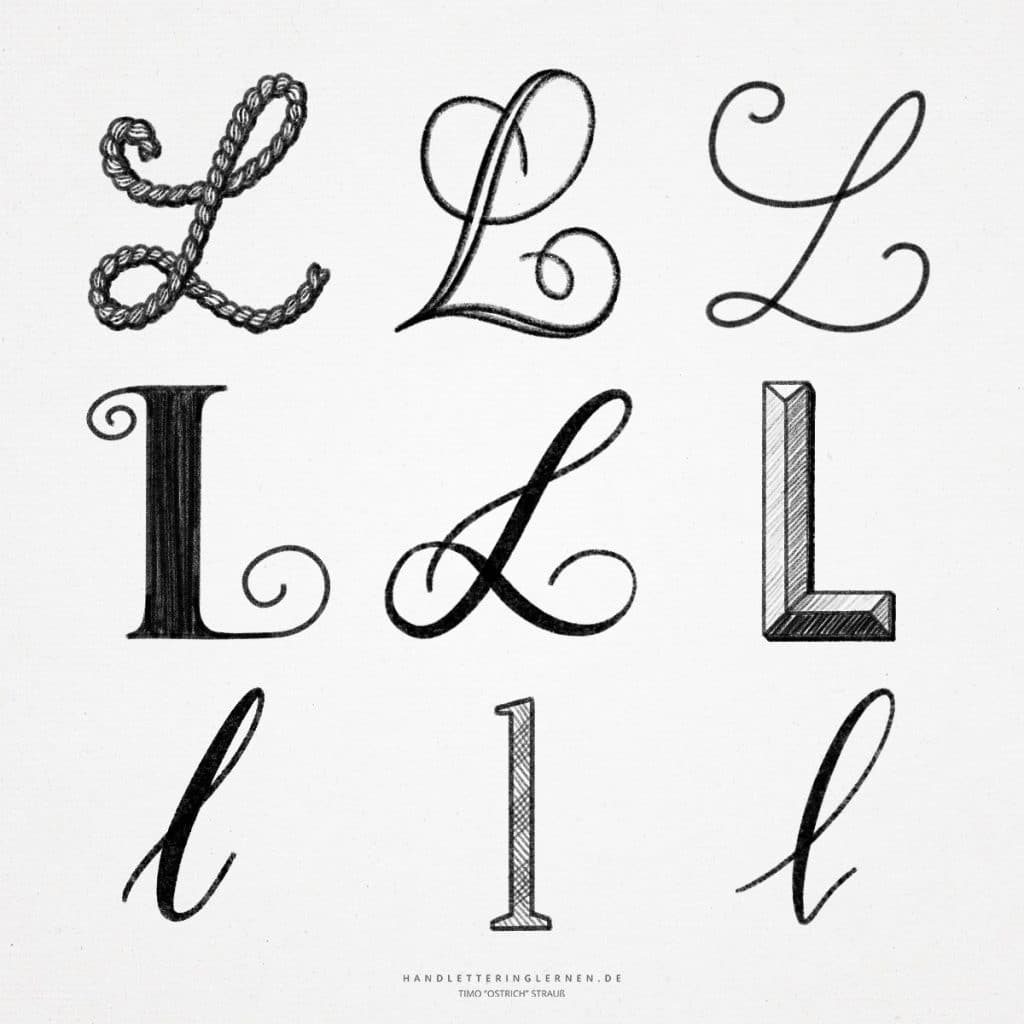 Hand lettering L | 9 ways to draw a 